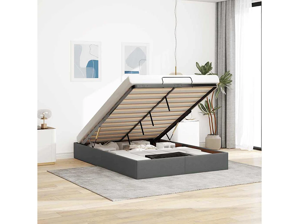 Estrutura de cama otomana sem colchão 140x190cm cinzento-escuro