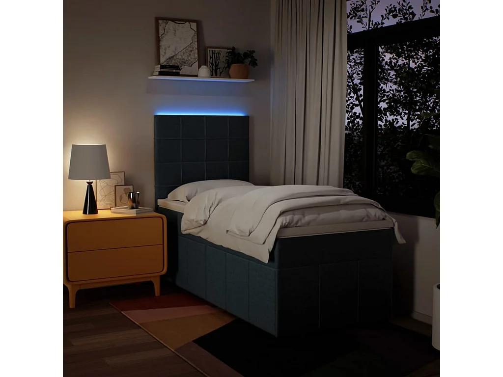 Boxspring met matras stof blauw 90x190 cm