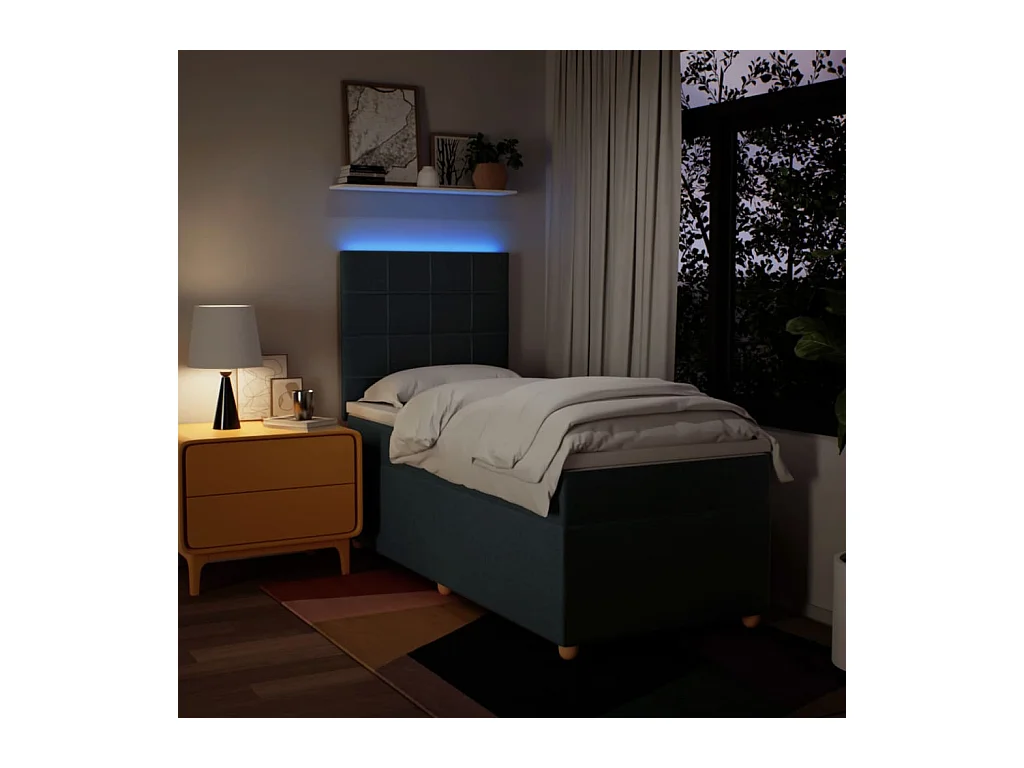 Boxspring met matras stof blauw 90x200 cm