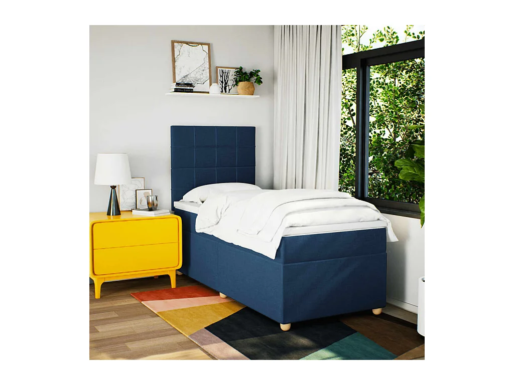 Boxspring met matras stof blauw 90x200 cm