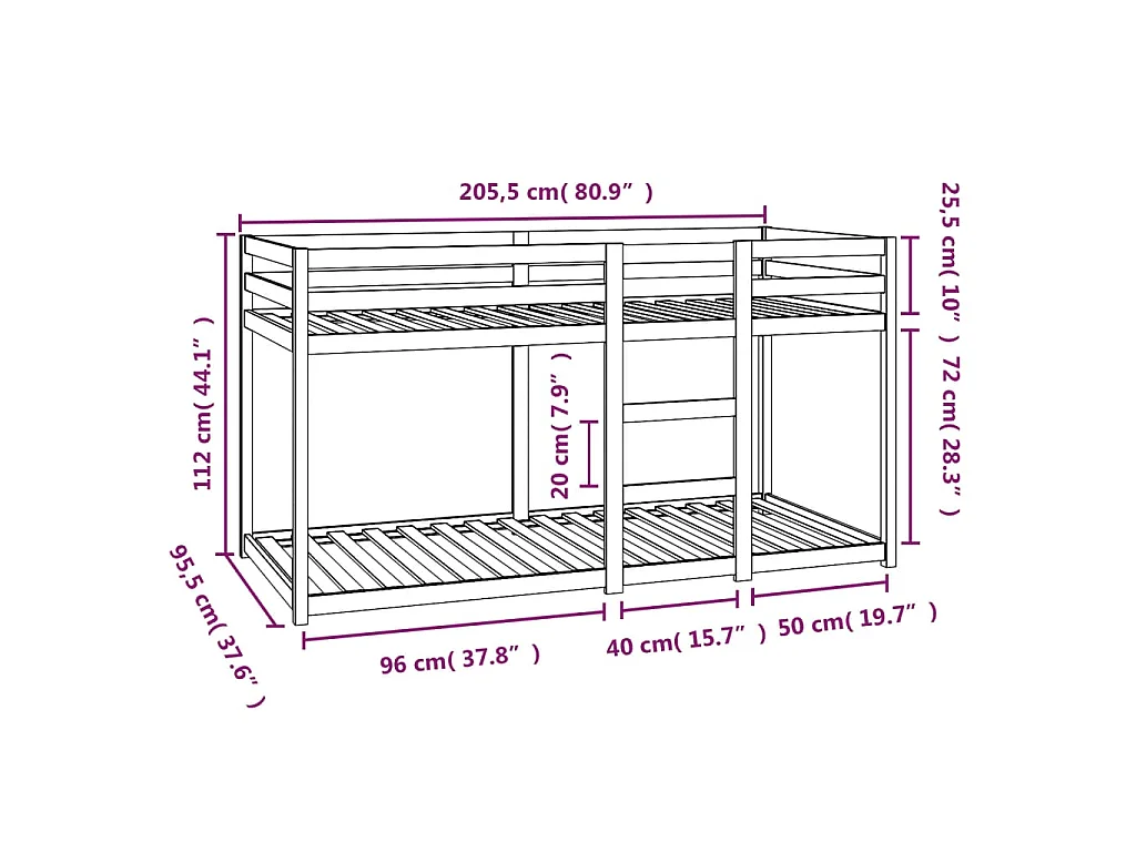 Lit superposé sans matelas 90x200 cm bois de pin massif