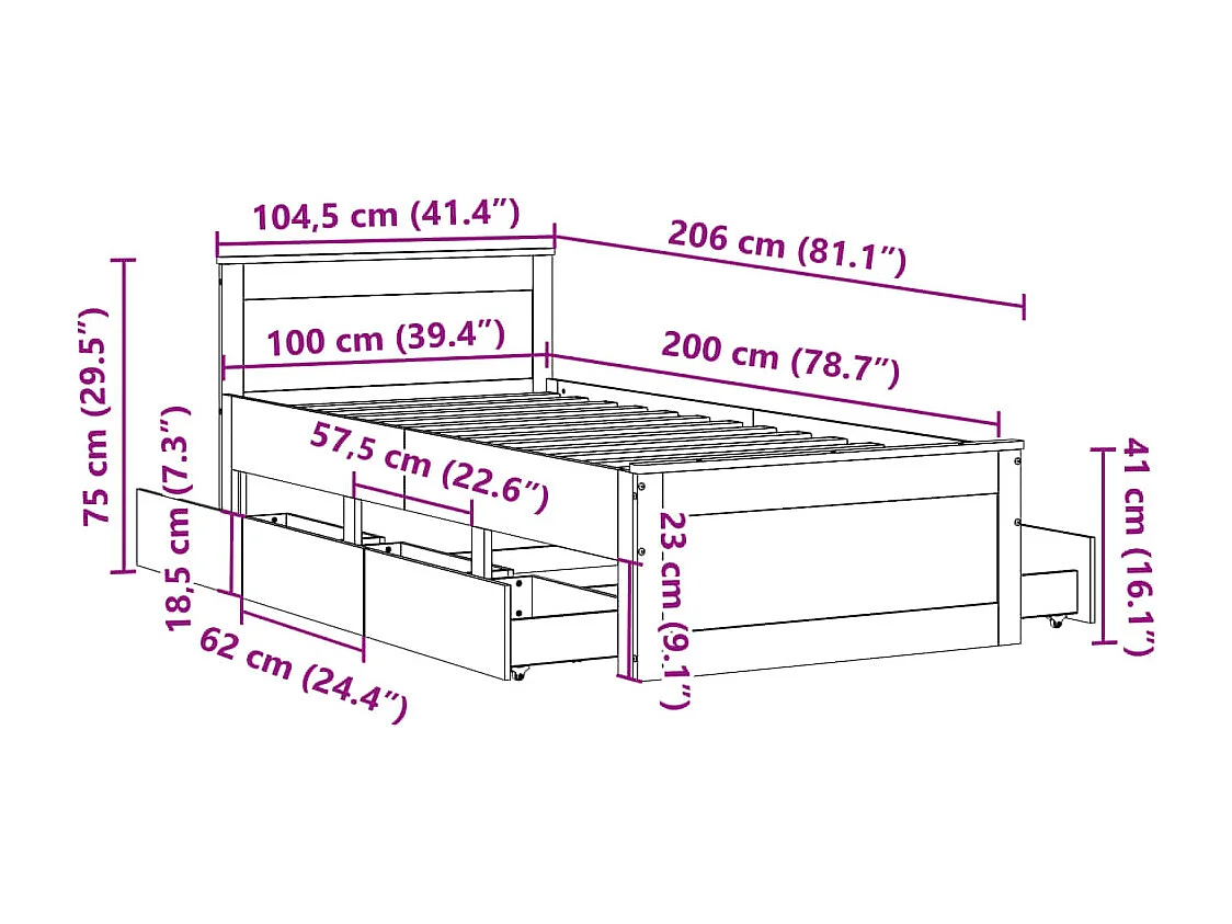 Bedframe zonder matras met hoofdbord grenenhout 100x200 cm