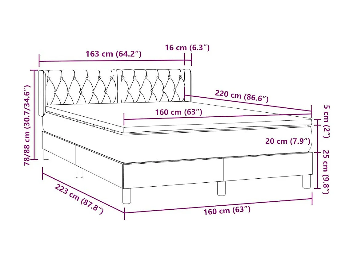 Sommier à lattes de lit et matelas gris clair 160x220cm velours