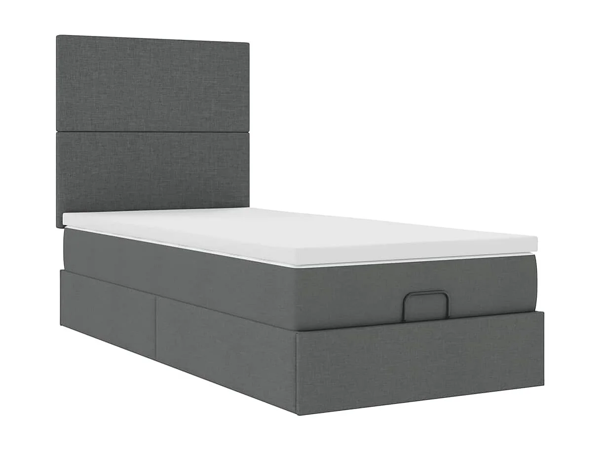 Cadre de lit ottoman avec matelas gris foncé 100x200 cm tissu