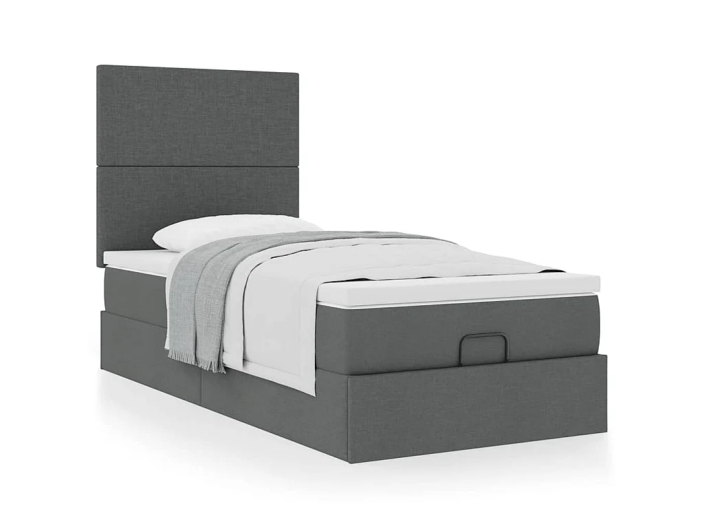 Ottoman-Bett mit Matratze Dunkelgrau 100x200 cm Stoff