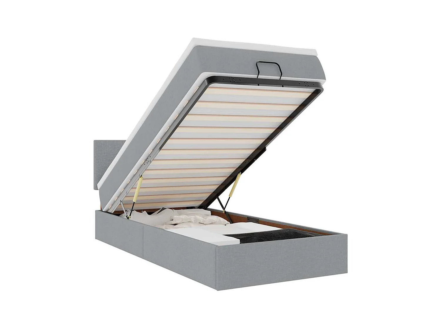 Lit ottoman avec matelas et LED gris clair 90x200 cm tissu