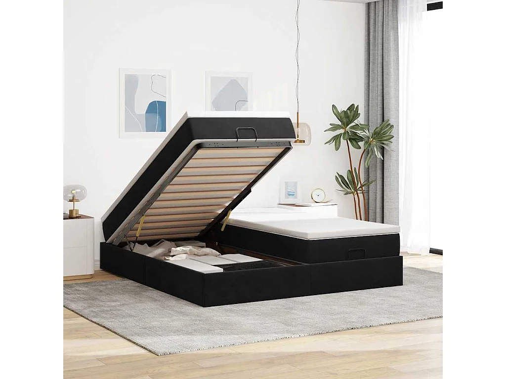 Ottoman-Bett mit Matratzen Schwarz 180x200 cm Samt