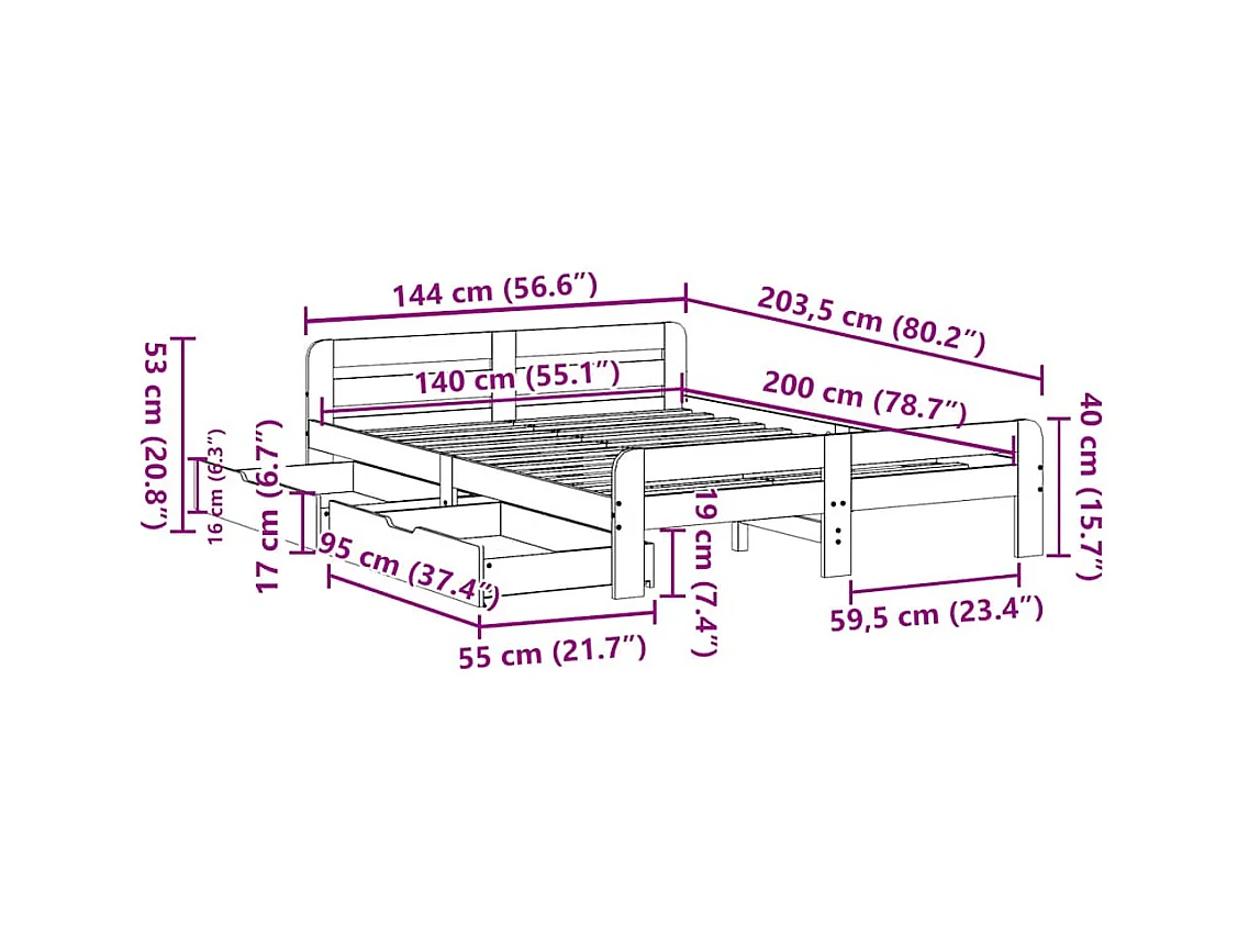 Cadre de lit sans matelas blanc 140x200 cm bois de pin massif