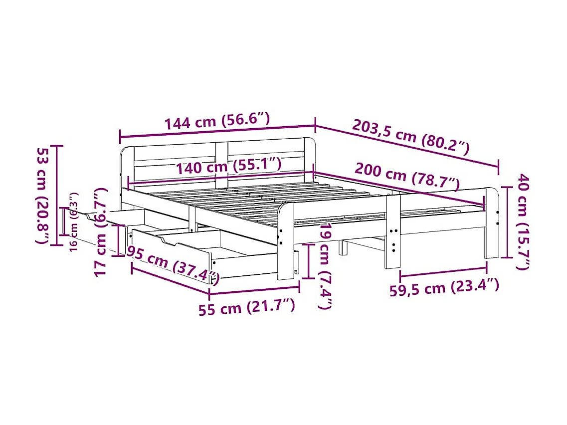 Cadre de lit sans matelas blanc 140x200 cm bois de pin massif