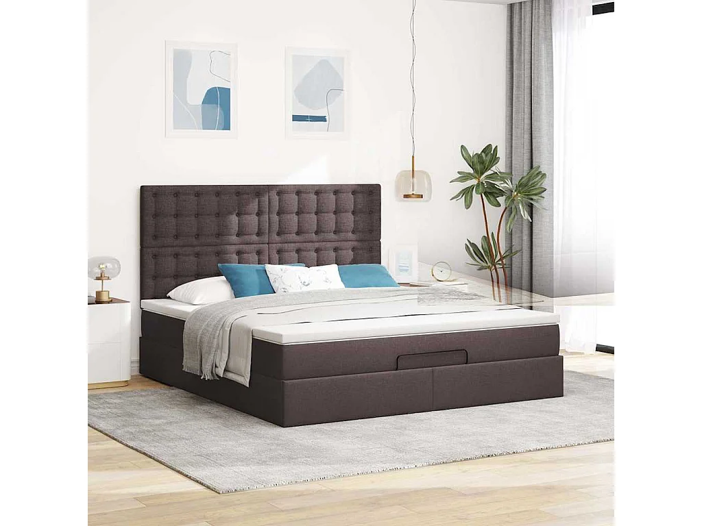Ottoman-Bett mit Matratze & LEDs Dunkelbraun 160x200 cm Stoff
