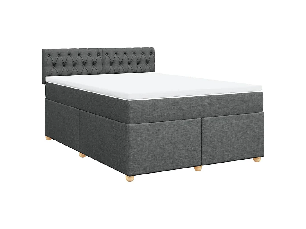 Cama box spring con colchón tela gris oscuro 140x190 cm