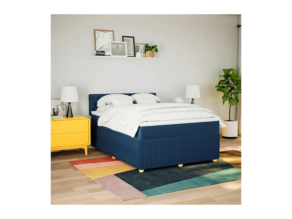 Boxspringbett mit Matratze Blau 160x200 cm Stoff