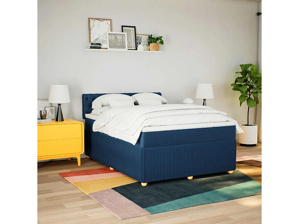 Giroletto a Molle con Materasso Blu 160x200 cm in Tessuto