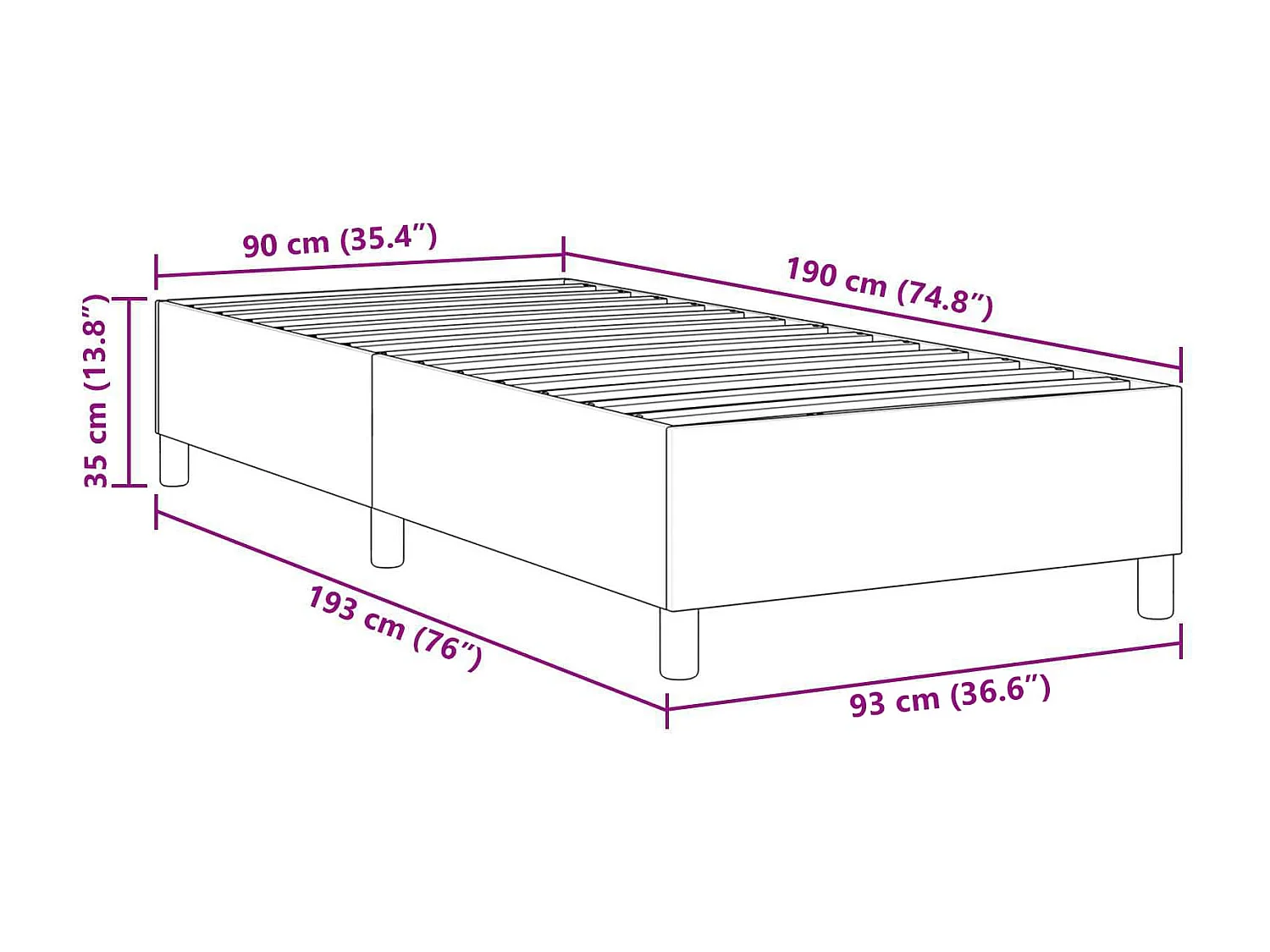 Struttura letto piattaforma Grigio scuro 90 x 190 cm Tessuto