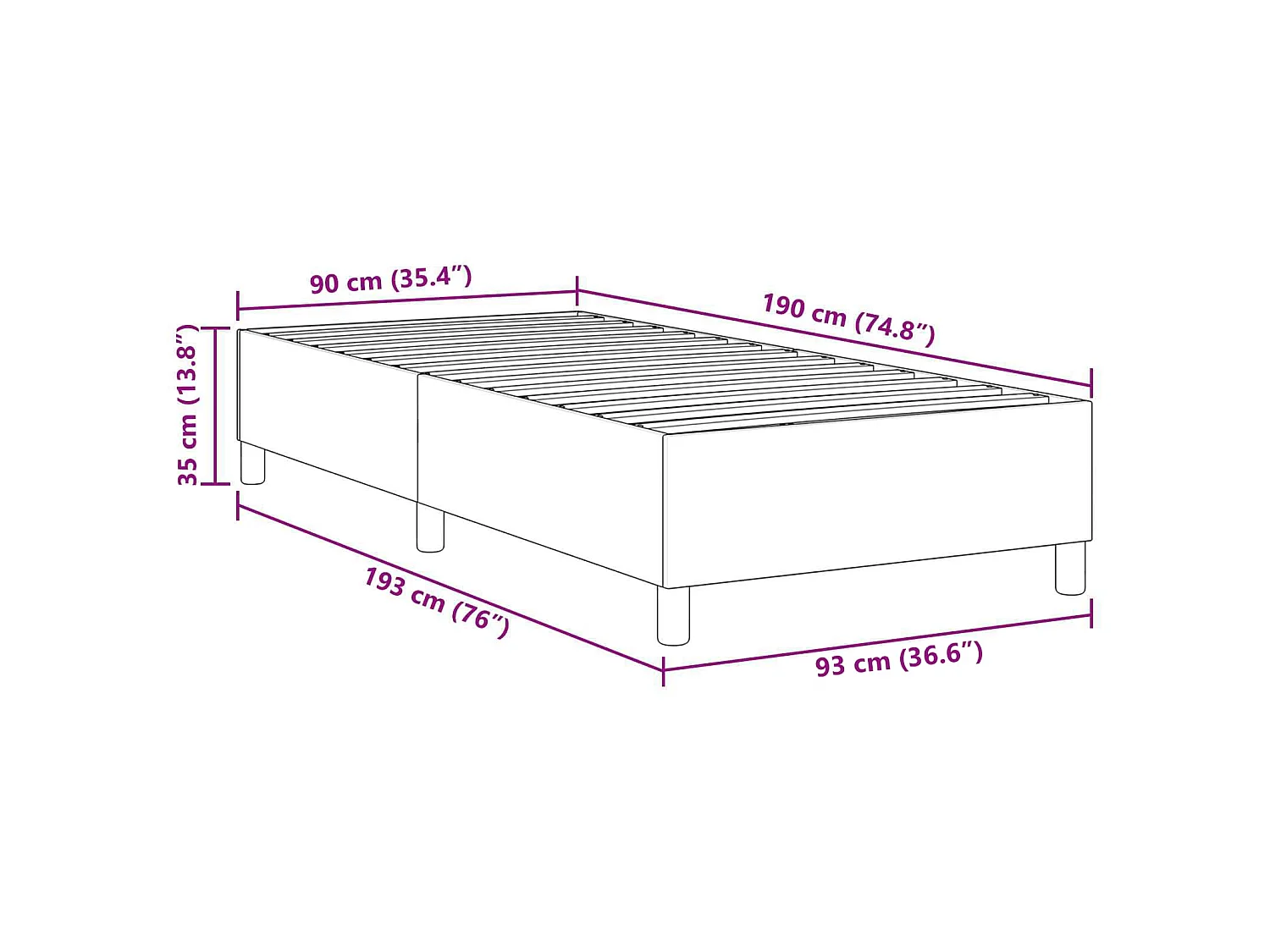Cadre de lit plateforme Gris foncé 90 x 190 cm
