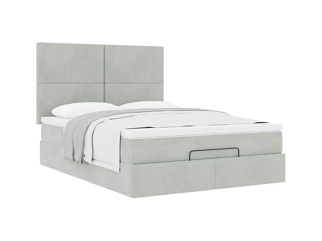 Cadre de lit ottoman et matelas gris clair 140x190 velours