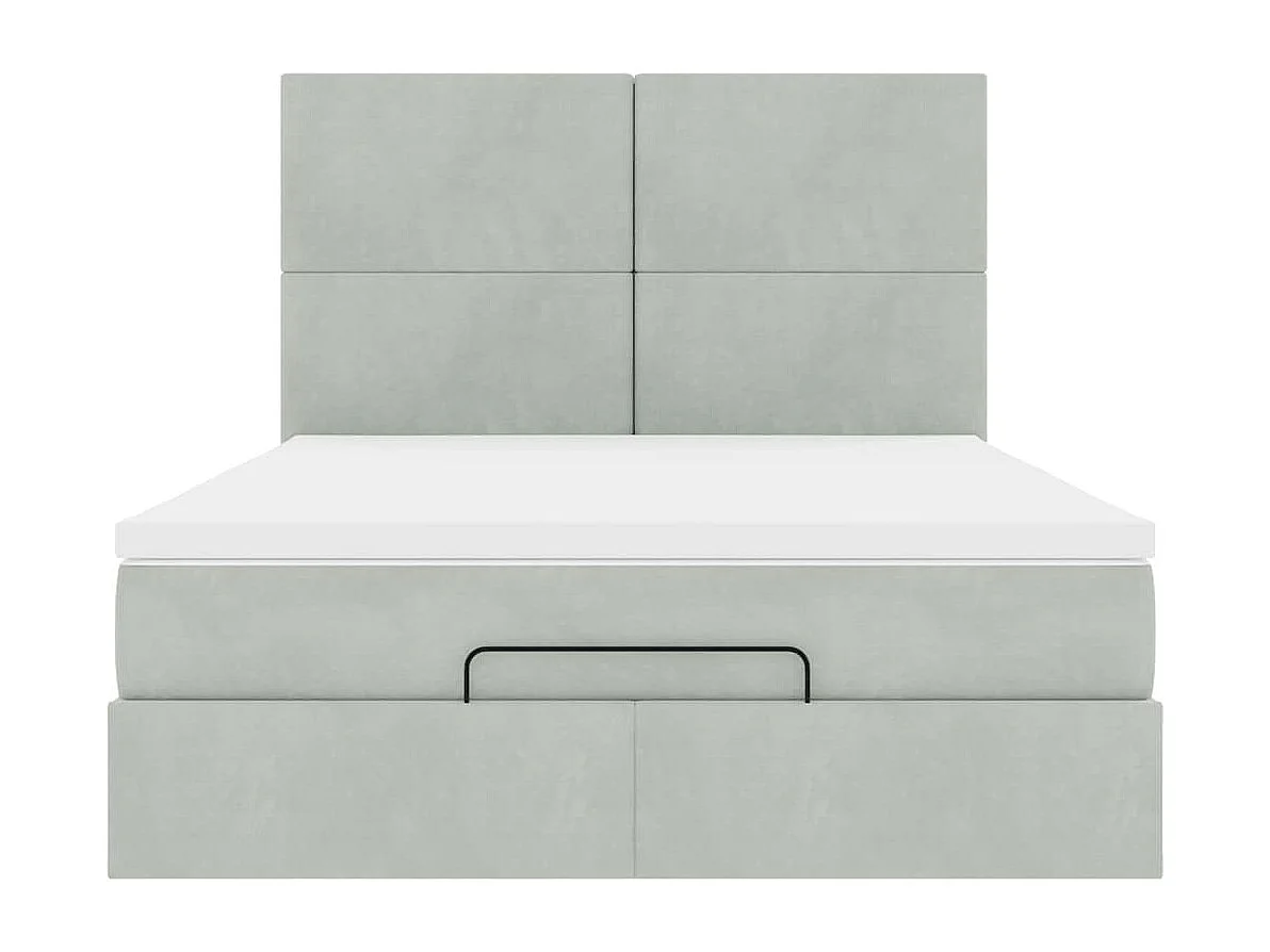 Cadre de lit ottoman et matelas gris clair 140x190 velours