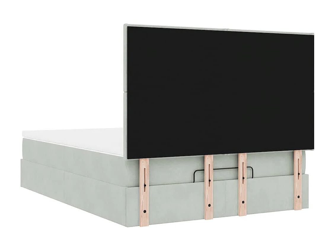 Cadre de lit ottoman et matelas gris clair 140x190 velours