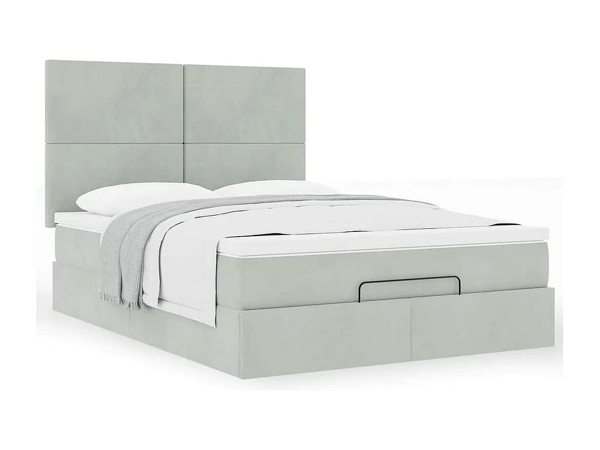 Cadre de lit ottoman et matelas gris clair 140x190 velours