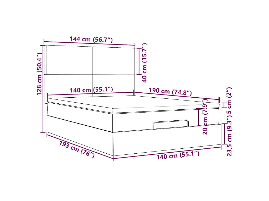 Struttura Letto Pouf con Materassi 140x190 cm Velluto
