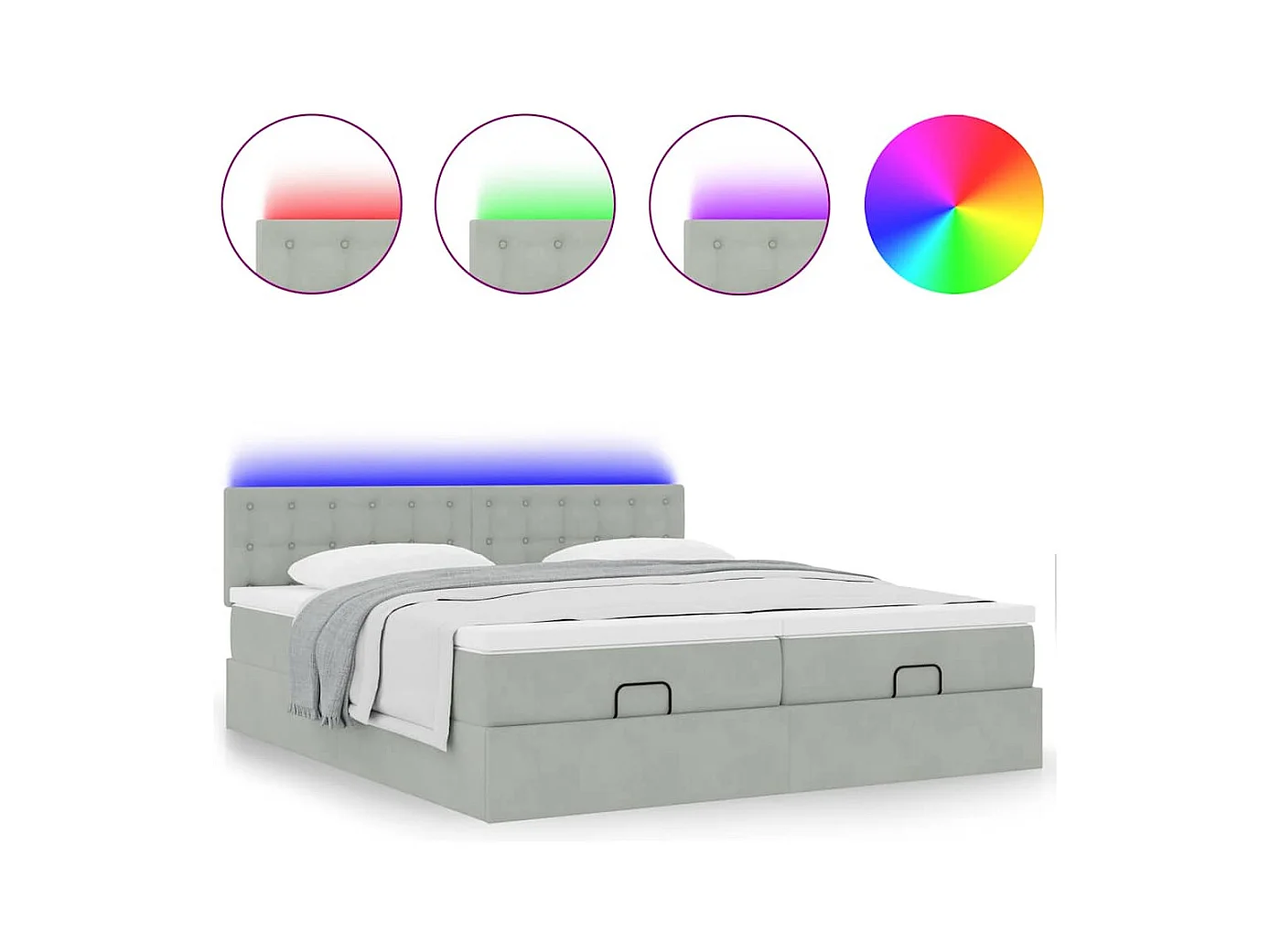 Cadre de lit ottoman et matelas gris clair 160x200cm velours