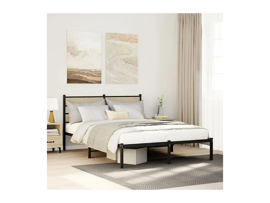 Cadre de lit en métal sans matelas chêne sonoma 140x200 cm