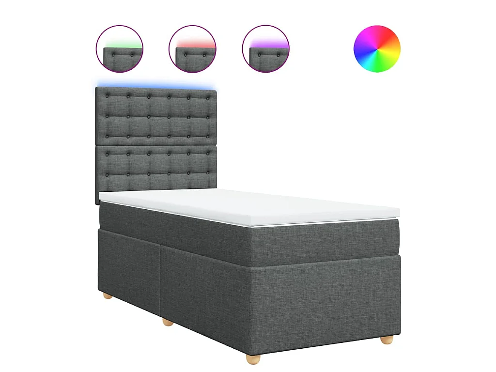 Cama box spring con colchón tela gris oscuro 100x200 cm