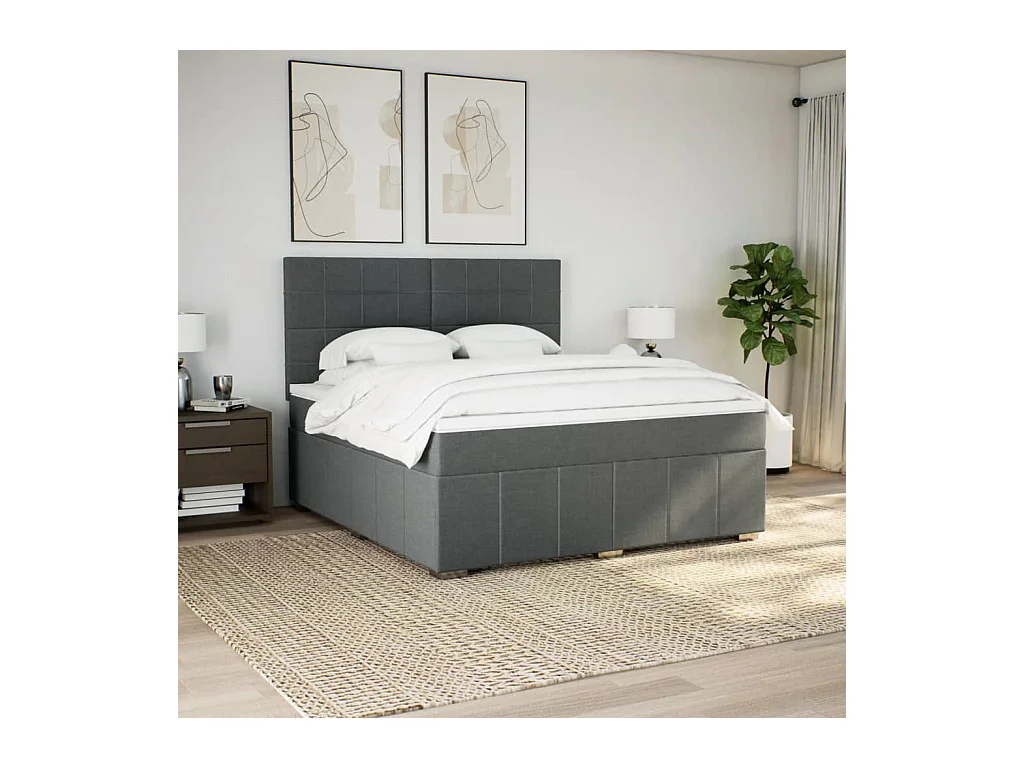 Sommier à lattes de lit avec matelas Gris foncé 180x200cm Tissu
