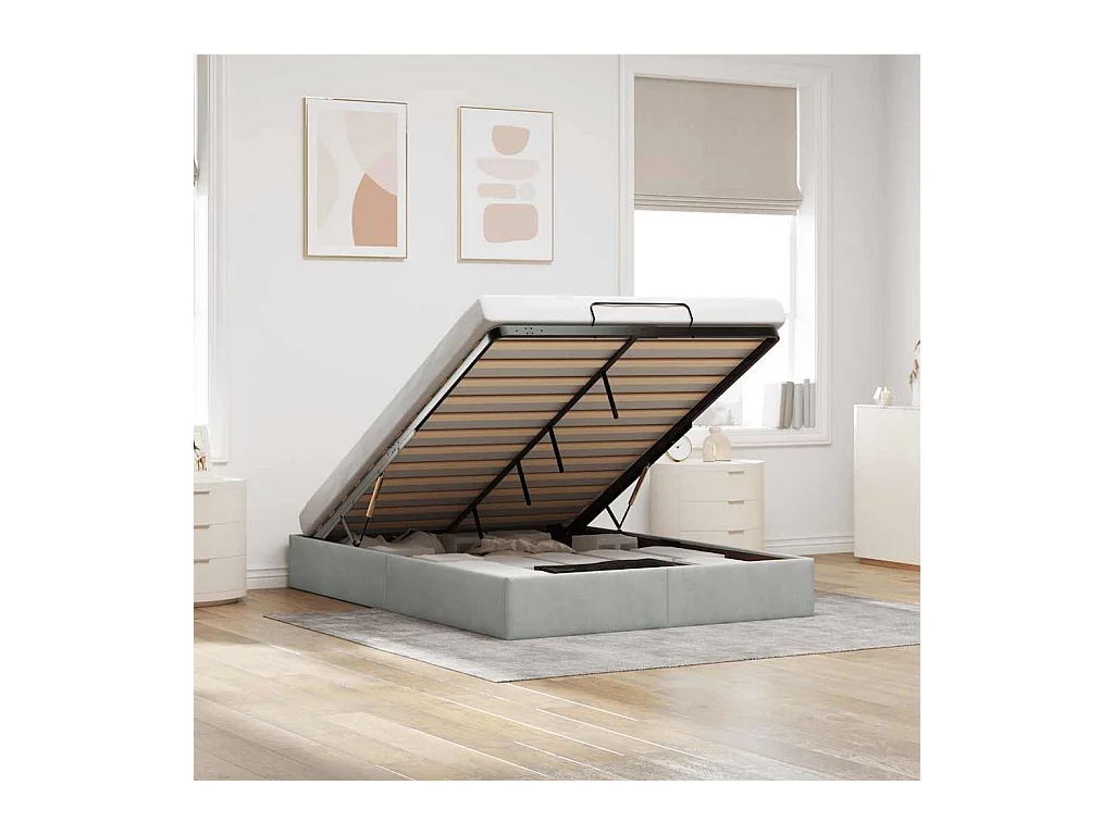 Ottoman bedframe zonder matras 140x200 cm fluweel lichtgrijs