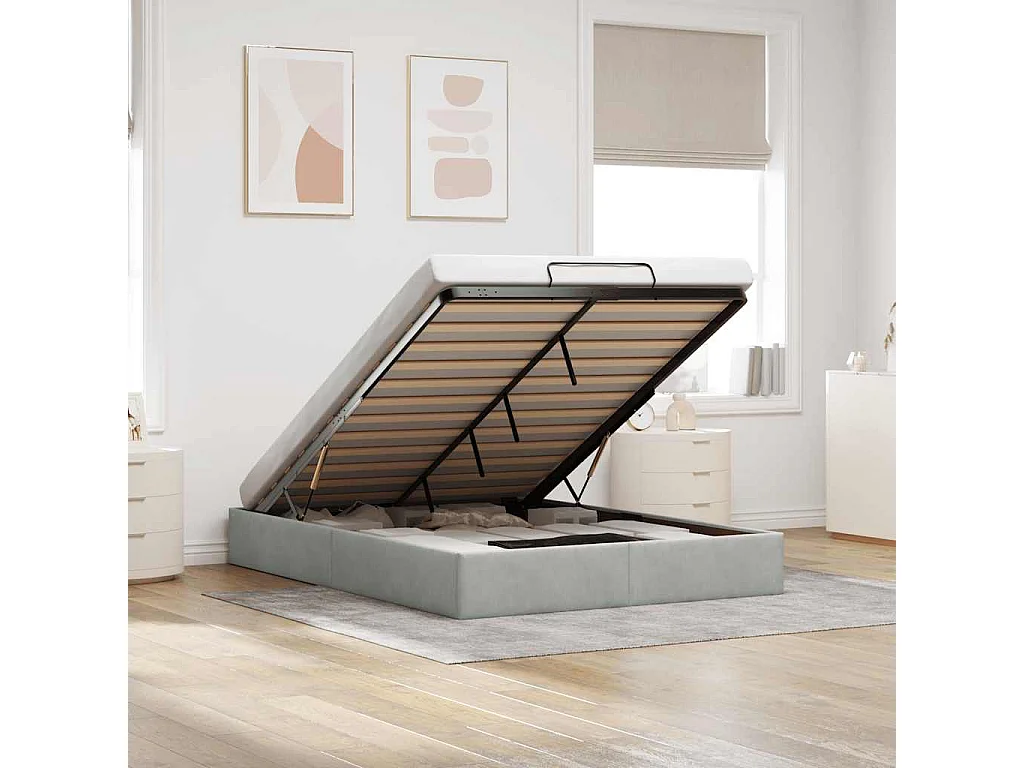 Cadre de lit ottoman sans matelas gris clair 140x200 cm velours