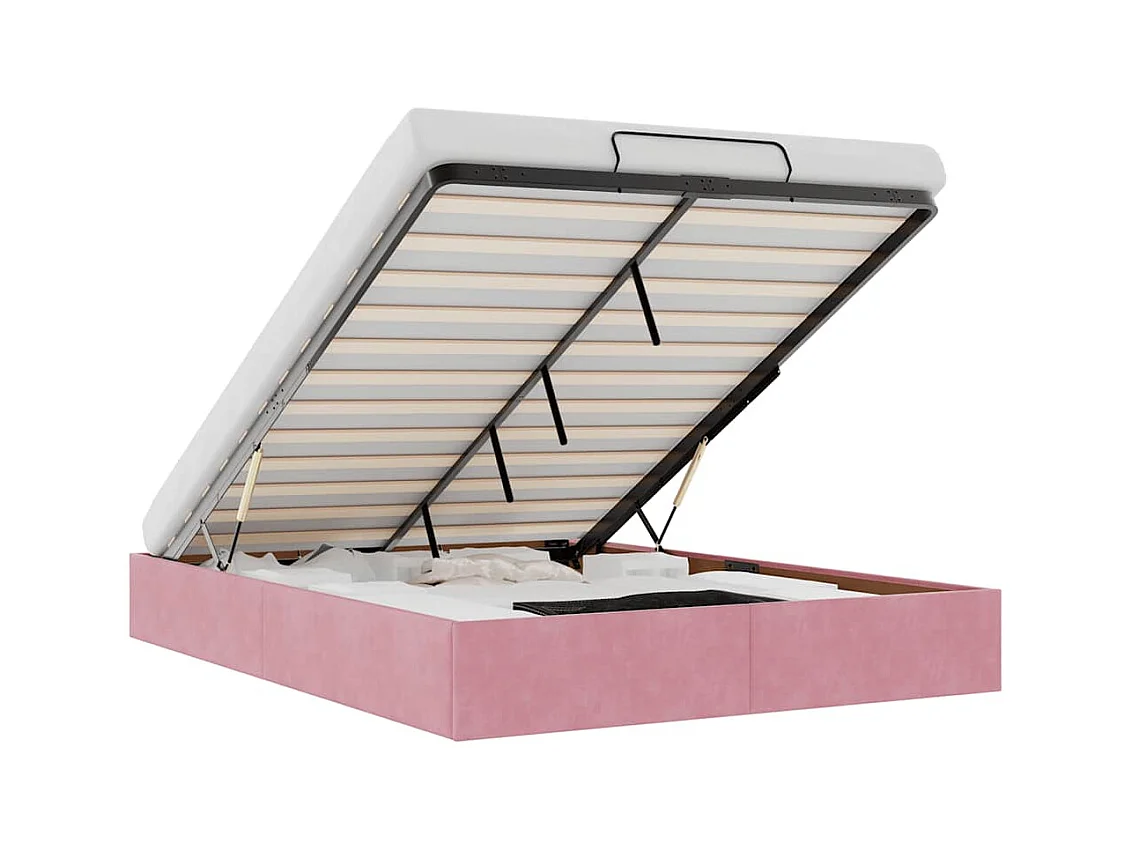 Cadre de lit ottoman sans matelas rose 140x190 cm velours