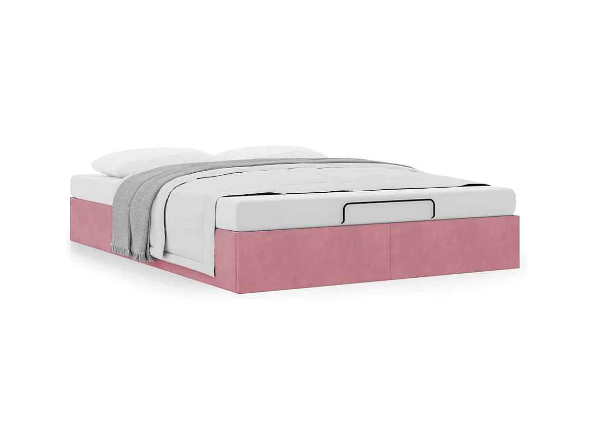 Cadre de lit ottoman sans matelas rose 140x190 cm velours