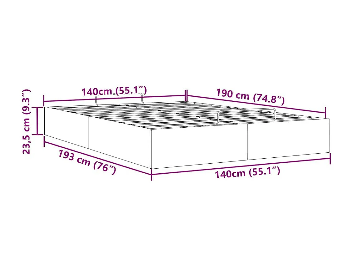 Ottoman bedframe zonder matras 140x190 cm fluweel roze