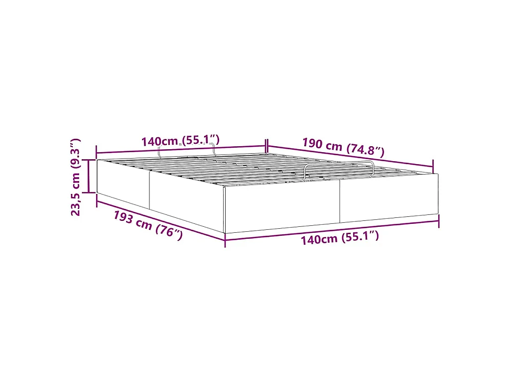 Estructura cama otomana sin colchón terciopelo rosa 140x190 cm