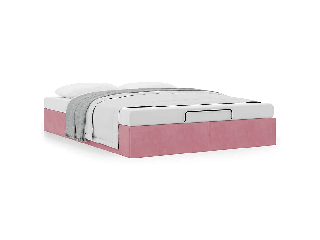 Estructura cama otomana sin colchón terciopelo rosa 140x190 cm