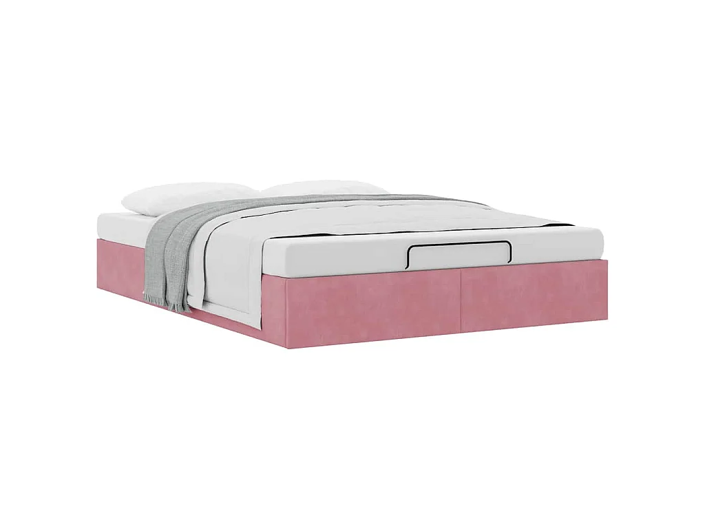 Estructura cama otomana sin colchón terciopelo rosa 140x190 cm