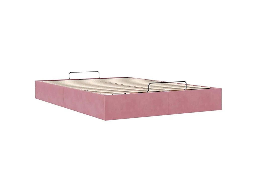 Estructura cama otomana sin colchón terciopelo rosa 140x190 cm
