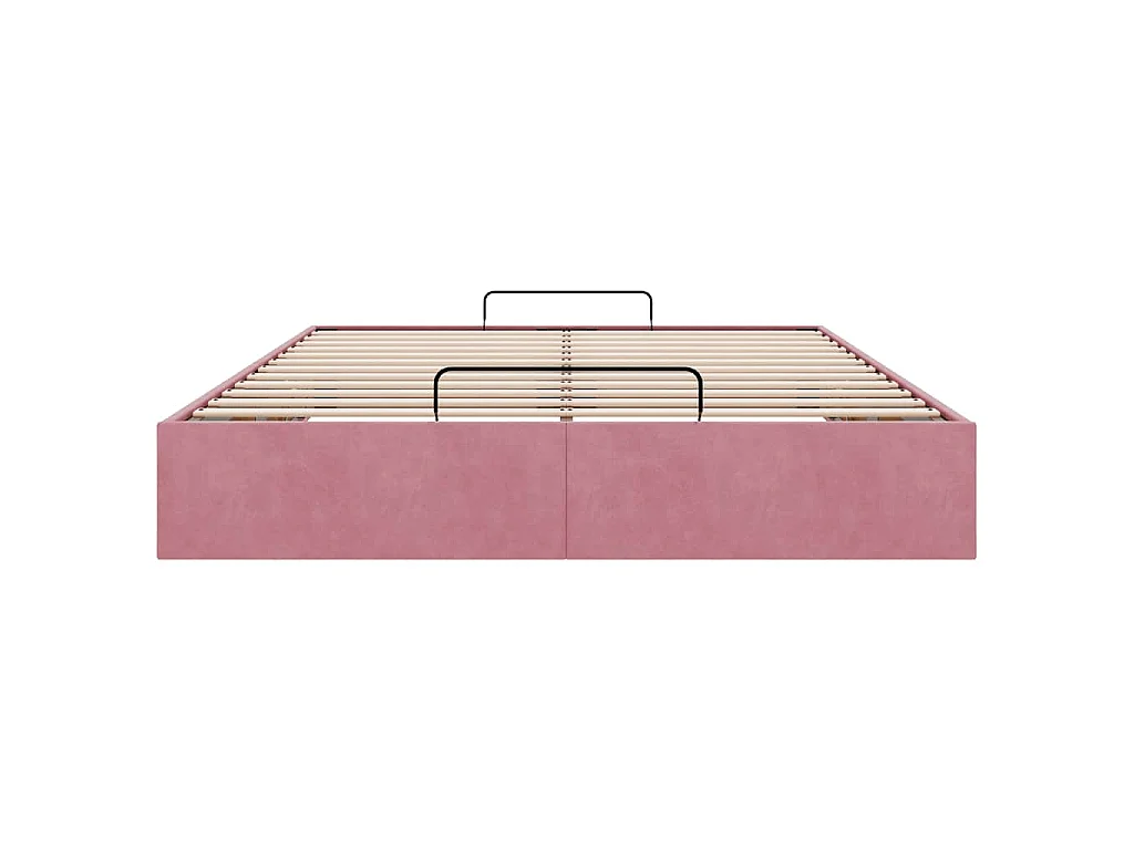 Estructura cama otomana sin colchón terciopelo rosa 140x190 cm