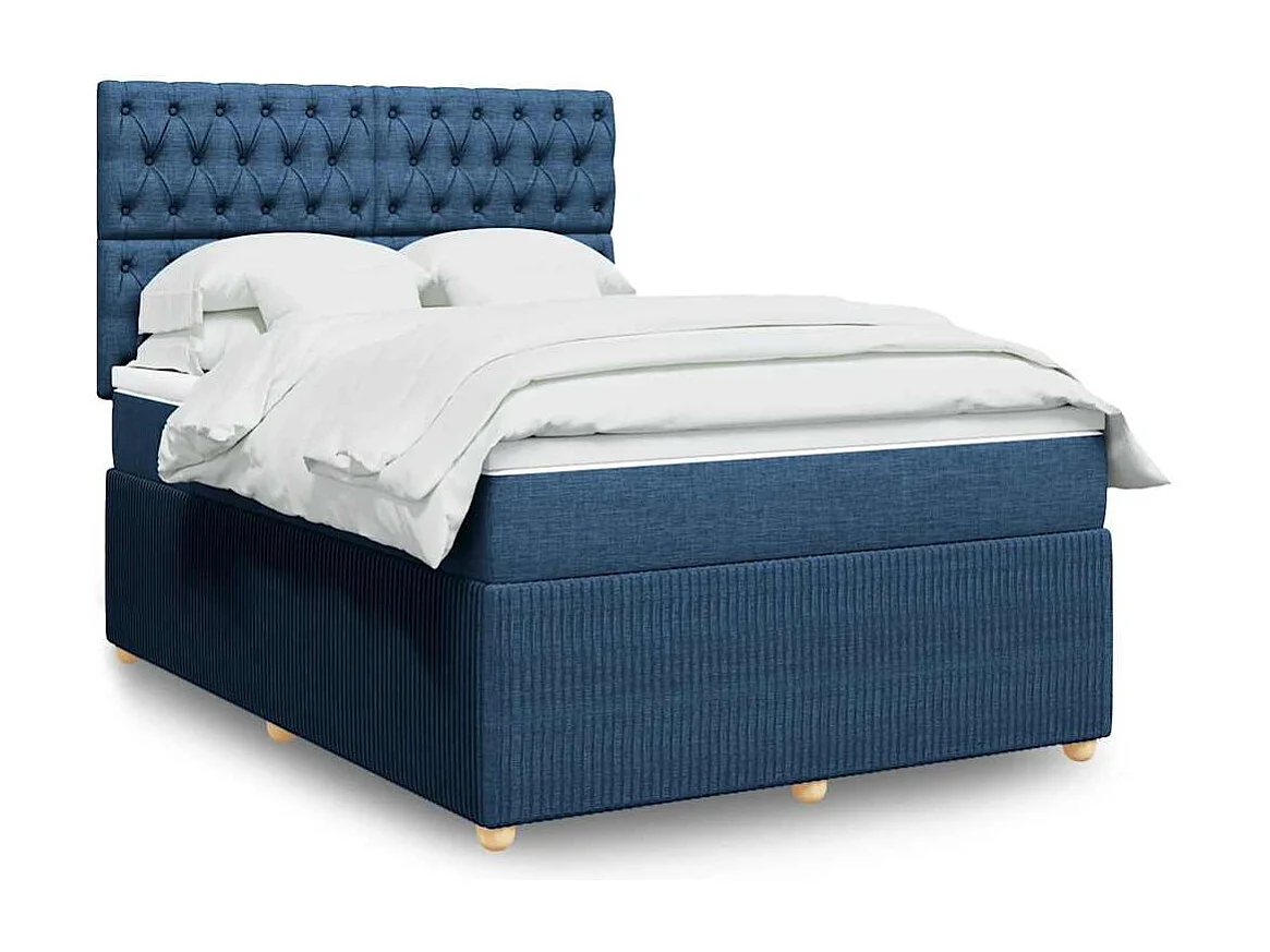 Sommier à lattes de lit avec matelas Bleu 160x200 cm Tissu
