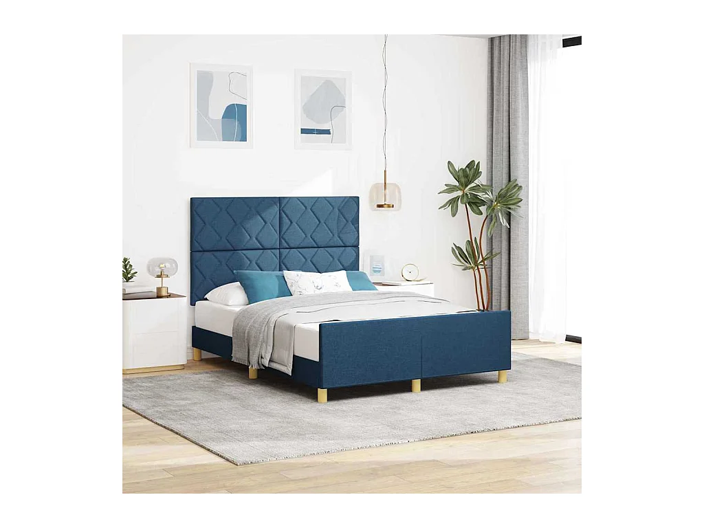 Cadre de lit avec tête de lit Bleu 160 x 200 cm tissu