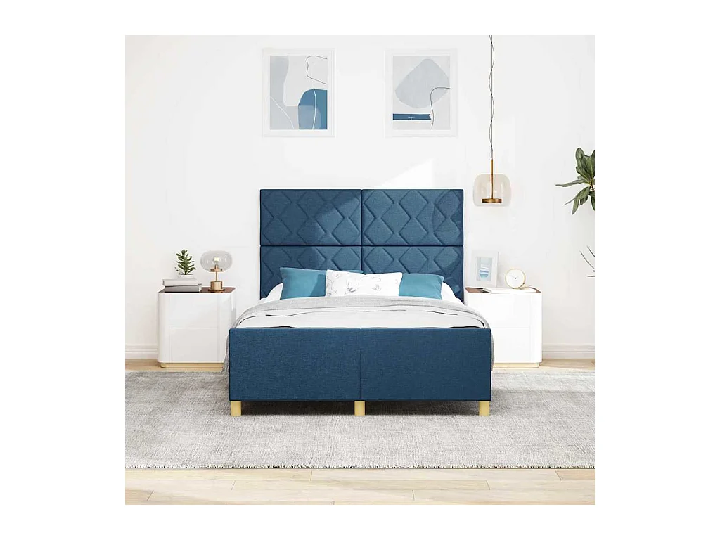 Bettgestell mit Kopfteil Blau 160 x 200 cm Stoff