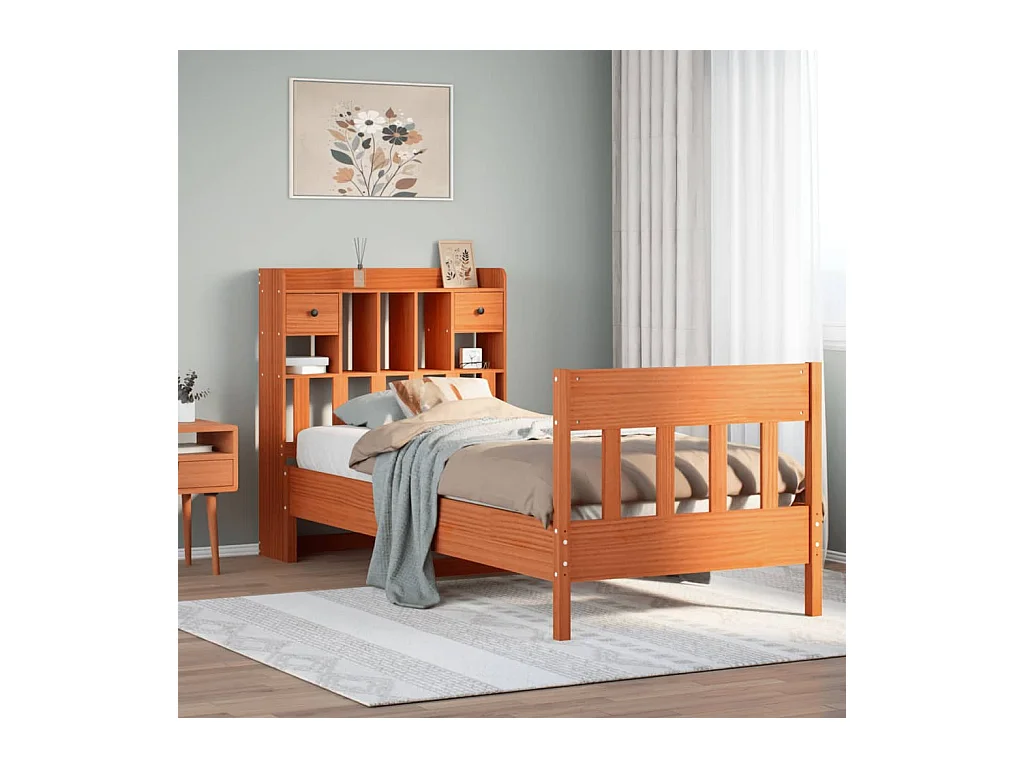 Cadre de lit sans matelas cire marron 100x200cm bois pin massif