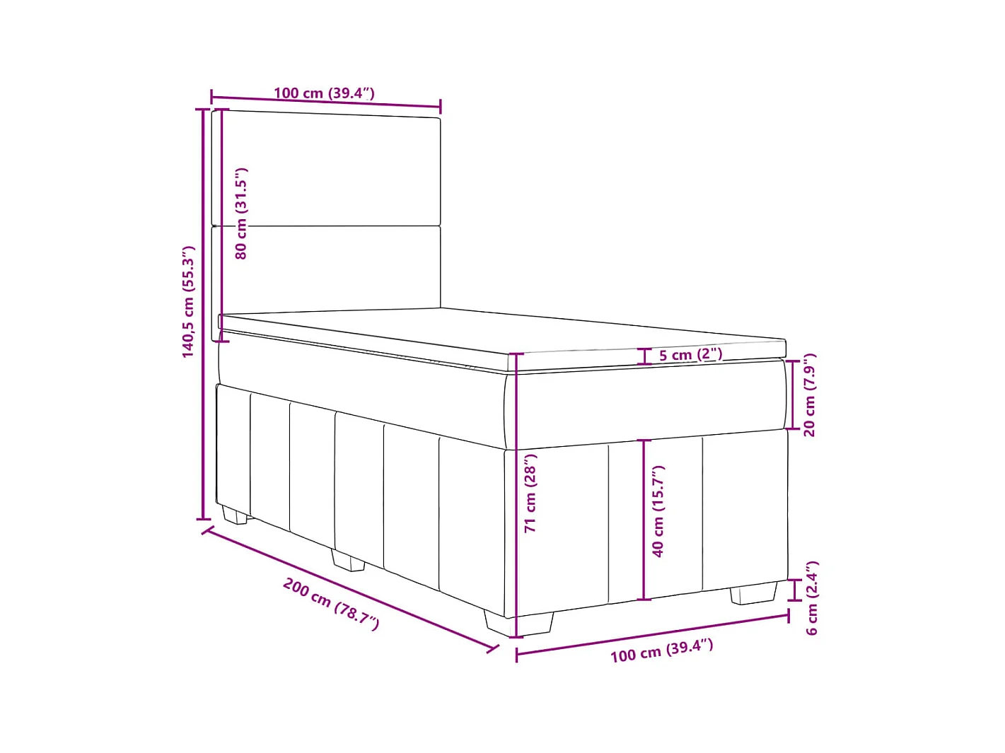 Boxspring met matras stof blauw 100x200 cm