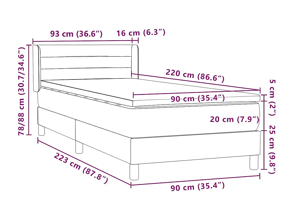 Boxspring met matras fluweel donkergrijs 90x220 cm