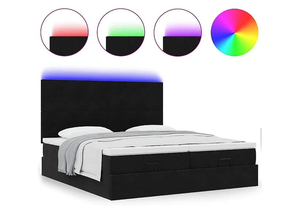 Ottoman-Bett mit Matratzen & LEDs Schwarz 160x200 cm Samt