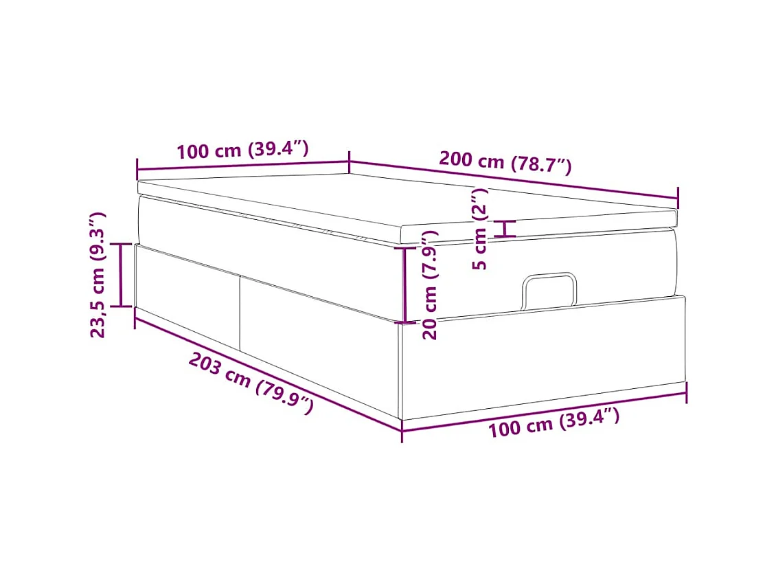 Ottoman-Bett mit Matratze Hellgrau 100x200 cm Stoff