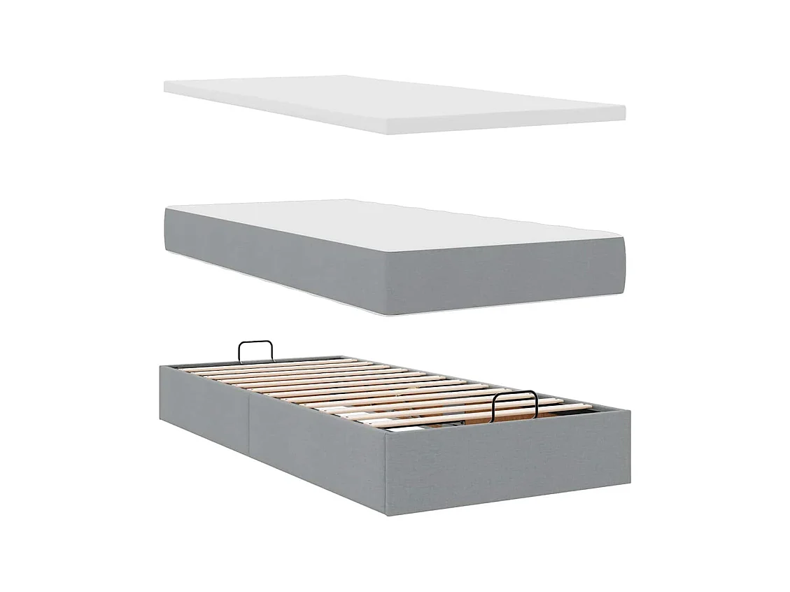 Ottoman-Bett mit Matratze Hellgrau 100x200 cm Stoff