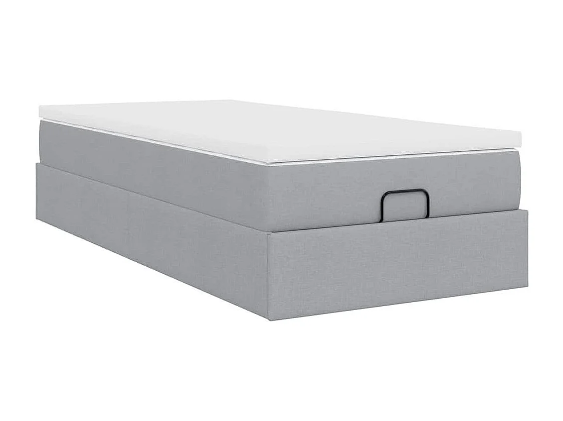 Cadre de lit ottoman et matelas gris clair 100x200 cm tissu