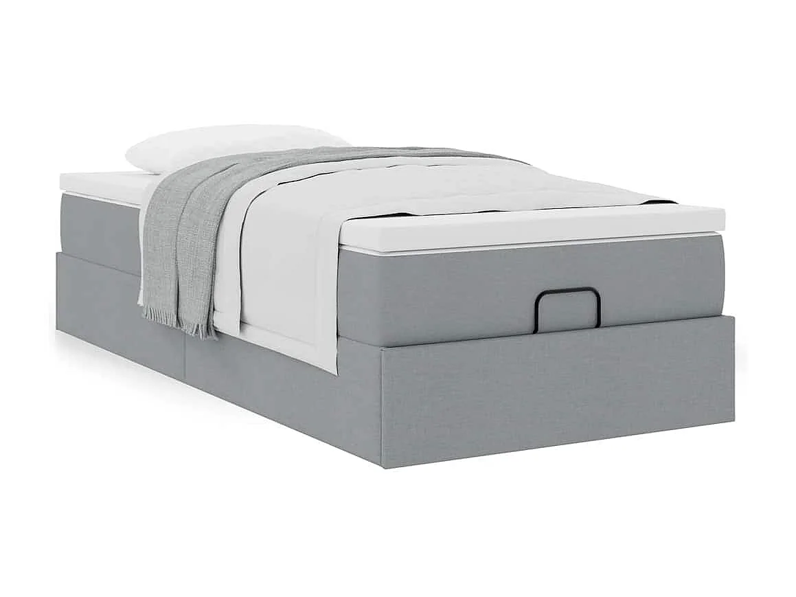 Estrutura cama otomana colchão 100x200 cm tecido cinzento claro