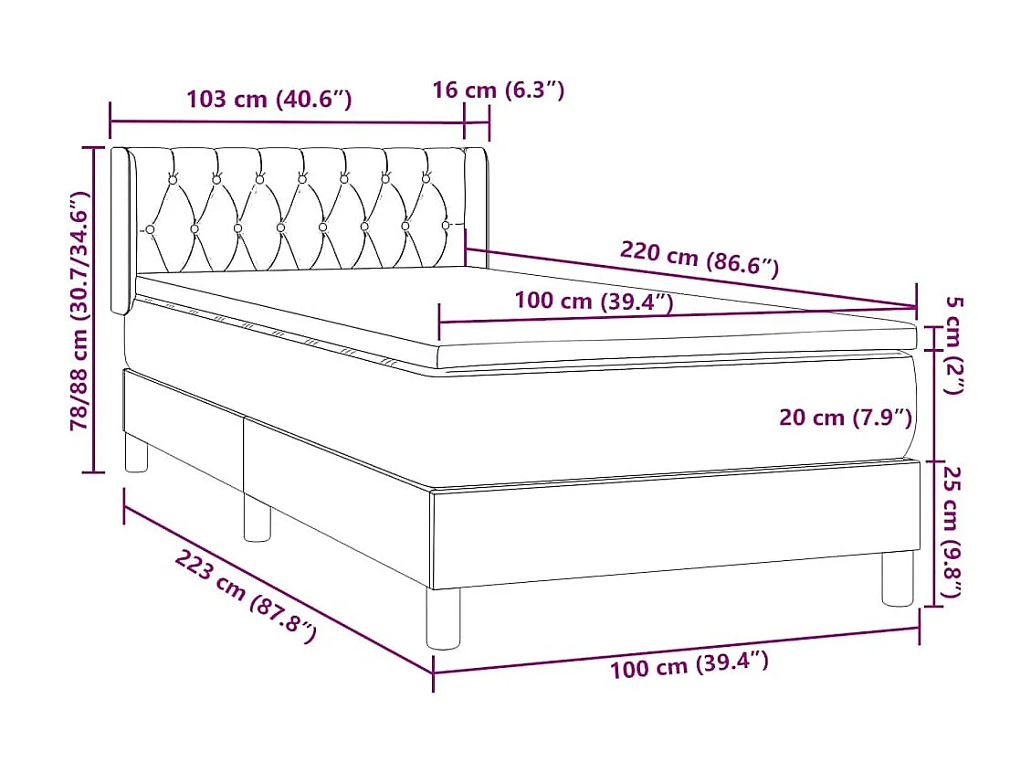 Boxspringbett mit Matratze Rosa 100x220 cm Samt